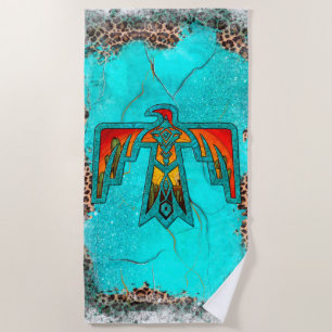 Santa Fe Thunderbird Turquoise Marble Leopard Beach Towel
