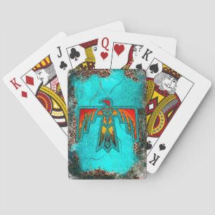 Santa Fe Thunderbird Turquoise Marble Leopard Playing Cards