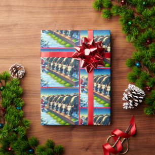 Santa Feeding His Cows Christmas Wrapping Paper