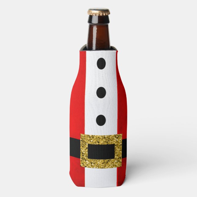 Santa Festive Christmas Holidays Personalised Name Bottle Cooler (Bottle Front)
