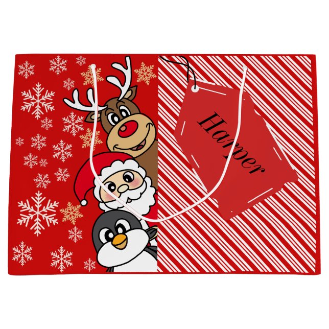 Santa Festive Friends  Large Gift Bag (Front)