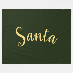 SANTA Festive Modern Script On Deep Forest Green Fleece Blanket