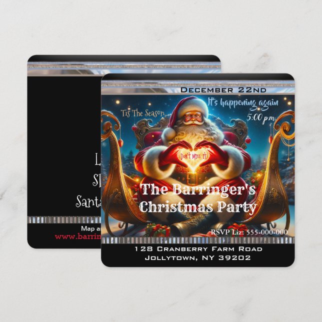 Santa Festive Winter Christmas Party Invitation (Front/Back)