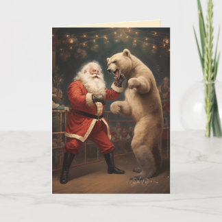 Santa Fights Bears Holiday Card