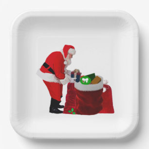 Santa Filling Gift Sacks Paper Plates