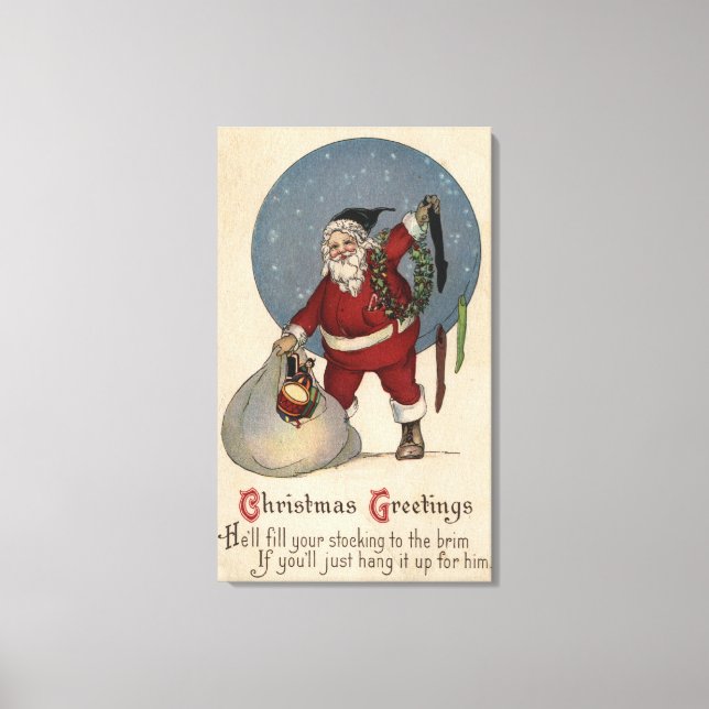 Santa Filling Stocking to the Brim Canvas Print (Front)