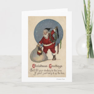 Santa Filling Stocking to the Brim Holiday Card