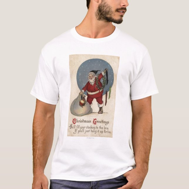 Santa Filling Stocking to the Brim T-Shirt (Front)