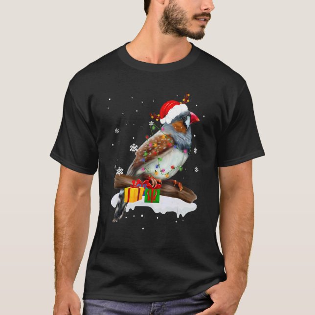 Santa Finch Bird Animal Christmas Lights  Christma T-Shirt (Front)