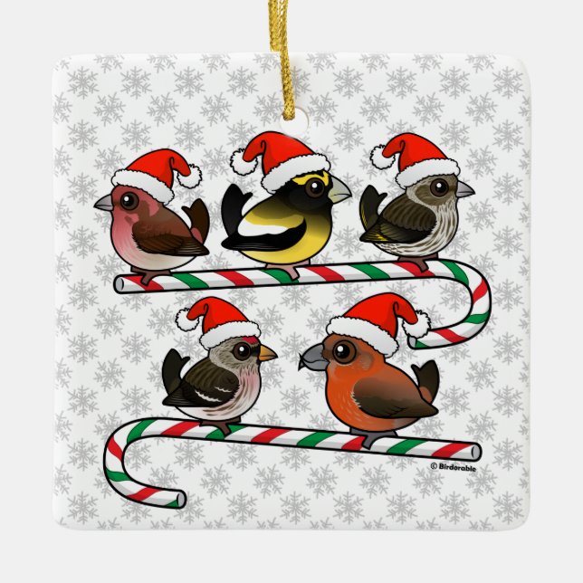 Santa Finches Ceramic Ornament (Front)