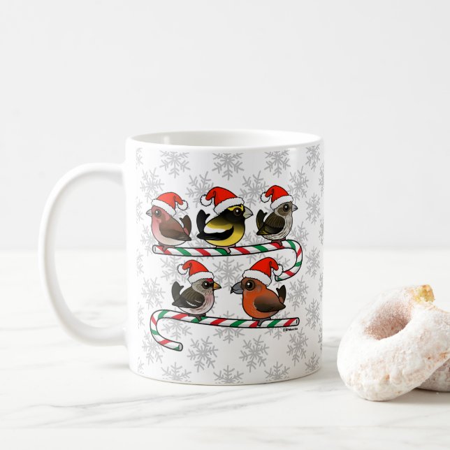Santa Finches Coffee Mug (With Donut)