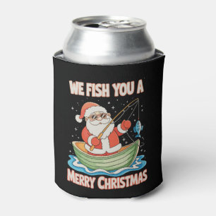 Santa Fishing Christmas Fish Fisherman Xmas Can Cooler
