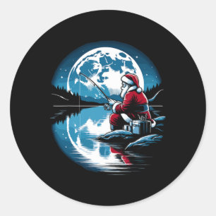 Santa Fishing Christmas Xmas Fisherman Fisher Fish Classic Round Sticker