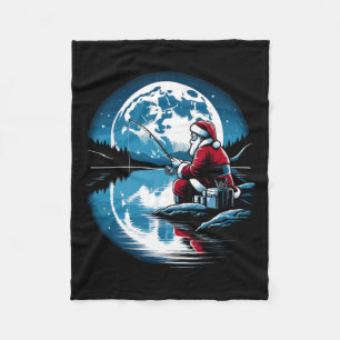 Santa Fishing Christmas Xmas Fisherman Fisher Fish Fleece Blanket