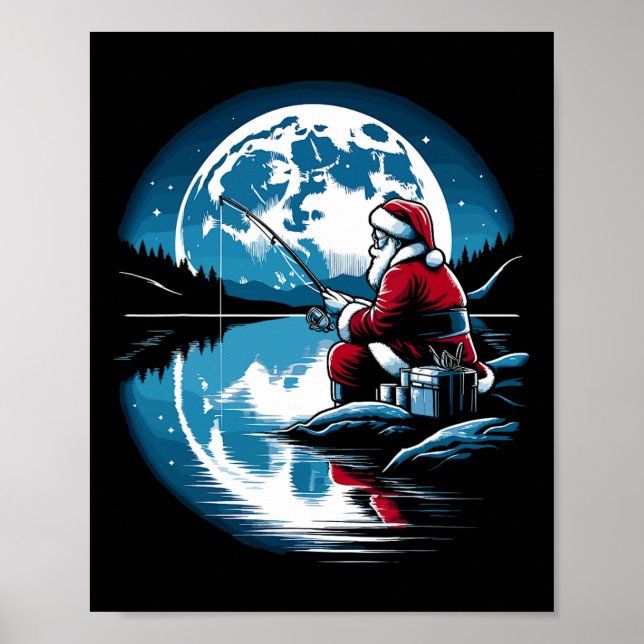 Santa Fishing Christmas Xmas Fisherman Fisher Fish Poster (Front)