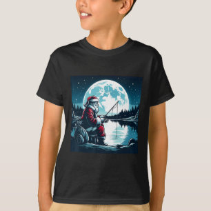 Santa Fishing Christmas Xmas Fisherman Fisher Moon T-Shirt