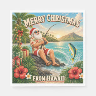 Santa Fishing in Hawaii Shirt Christmas Napkin