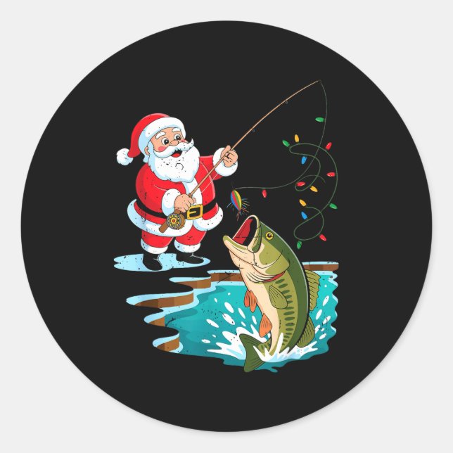 Santa Fishing Lure B Fish Christmas Pajamas Boy To Classic Round Sticker (Front)