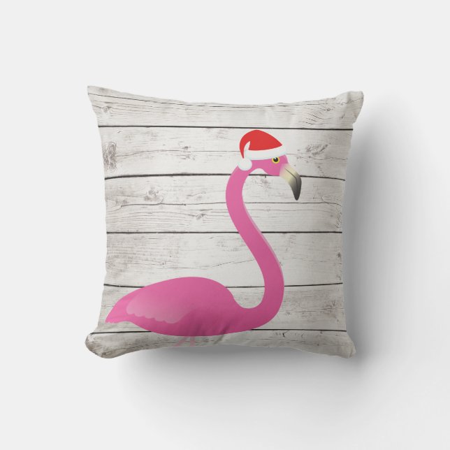 Santa Flamingo Beach Sign Outdoor Pillow (Front)
