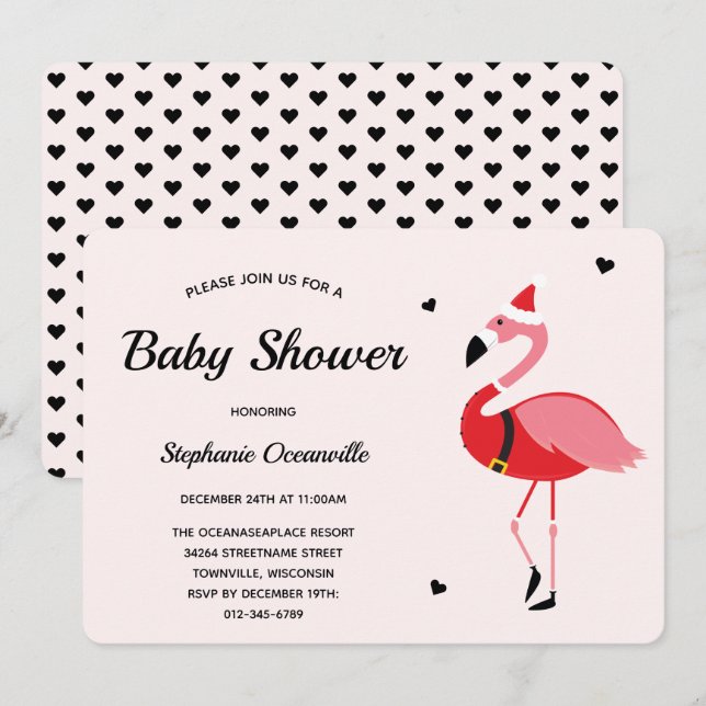 Santa Flamingo Christmas Baby Shower Invitation (Front/Back)