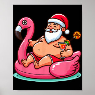 Santa Flamingo Christmas In July Shirt For Men Wom Poster