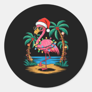 Santa Flamingo Christmas Lights Trocal Palms Tree  Classic Round Sticker