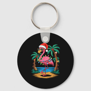 Santa Flamingo Christmas Lights Trocal Palms Tree Key Ring