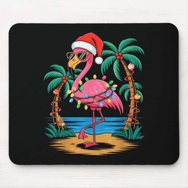 Santa Flamingo Christmas Lights Trocal Palms Tree  Mouse Mat (Front)