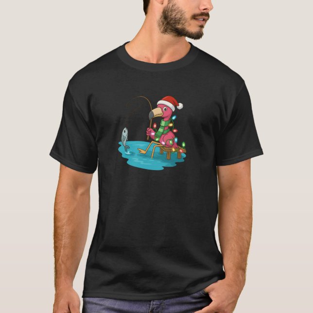 Santa Flamingo Fisherman Christmas for Fishing Lov T-Shirt (Front)