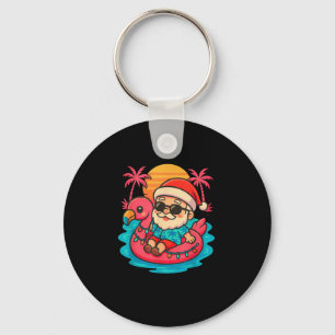 Santa Flamingo Float Summer Beach Cute Christmas I Key Ring