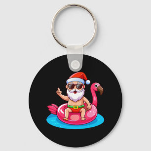 Santa Flamingo Floatie Beach Funny Christmas In Ju Key Ring