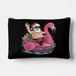 Santa Flamingo Floatie Christmas In July Summer Accessory Pouch