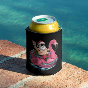 Santa Flamingo Floatie Christmas In July Summer Can Cooler