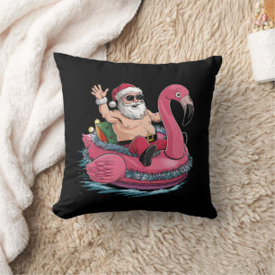 Santa Flamingo Floatie Christmas In July Summer Cushion