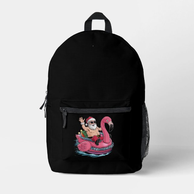 Santa Flamingo Floatie Christmas In July Summer Printed Backpack (Front)