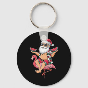 Santa Flamingo Floatie Christmas In July Watermelo Key Ring