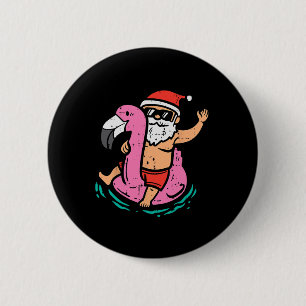 Santa Flamingo Floatie Funny Christmas In July Sum 6 Cm Round Badge