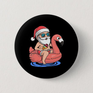 Santa Flamingo Floatie Funny Christmas In July Sum 6 Cm Round Badge