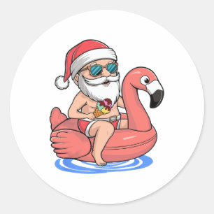Santa Flamingo Floatie Funny Christmas In July Sum Classic Round Sticker
