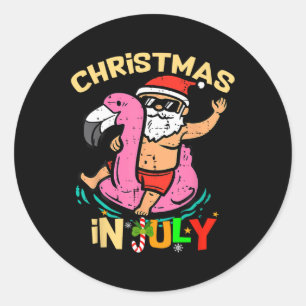 Santa Flamingo Floatie Funny Christmas In July Sum Classic Round Sticker