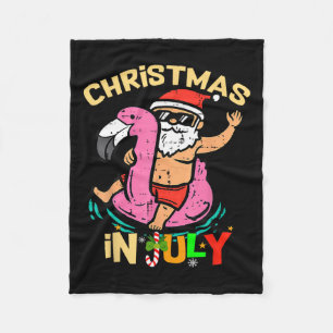 Santa Flamingo Floatie Funny Christmas In July Sum Fleece Blanket