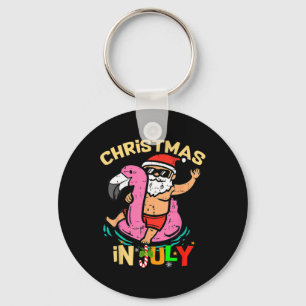 Santa Flamingo Floatie Funny Christmas In July Sum Key Ring