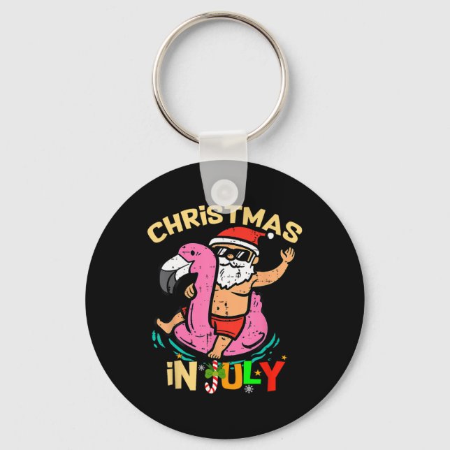 Santa Flamingo Floatie Funny Christmas In July Sum Key Ring (Front)