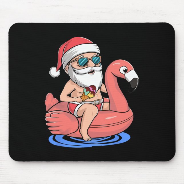 Santa Flamingo Floatie Funny Christmas In July Sum Mouse Mat (Front)