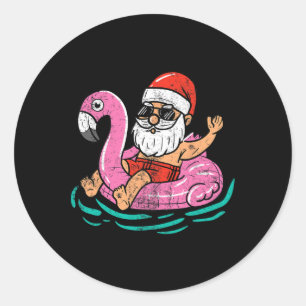 Santa Flamingo Floatie Funny Xmas In July Summer C Classic Round Sticker
