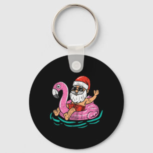 Santa Flamingo Floatie Funny Xmas In July Summer C Key Ring
