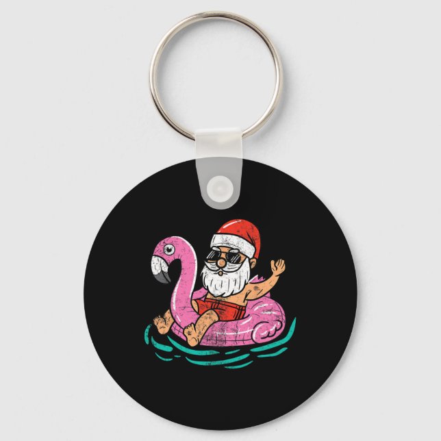 Santa Flamingo Floatie Funny Xmas In July Summer C Key Ring (Front)