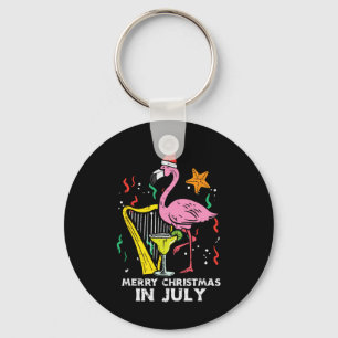 Santa Flamingo Harp Merry Christmas In July Cute S Key Ring