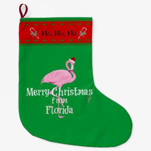Santa Flamingo, "Merry Christmas from Florida" Large Christmas Stocking
