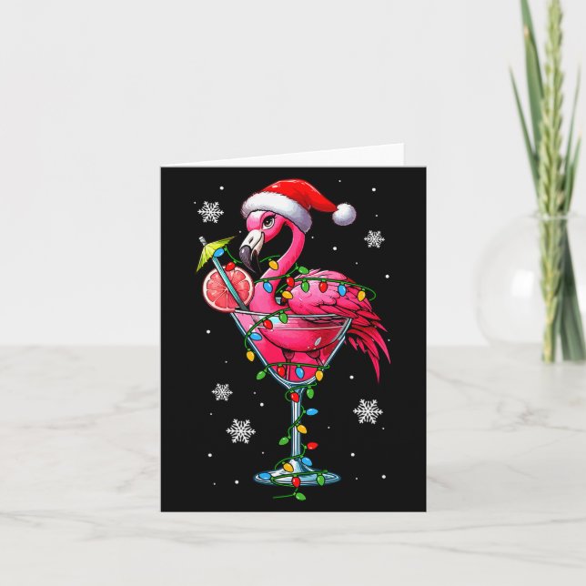 Santa Flamingo On Tail Gles Christmas Colorful Lig Card (Front)